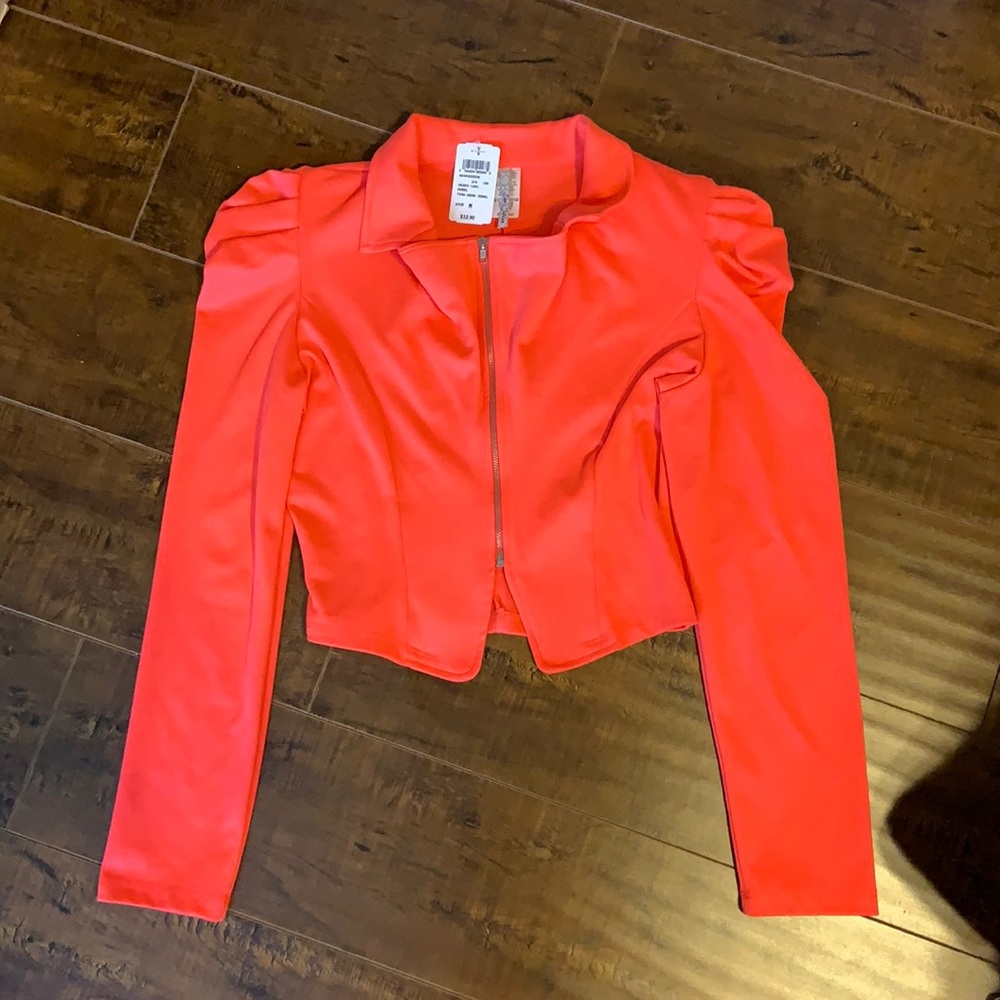 Brand New! Coral Cropped Blazer With Shoulder Pads